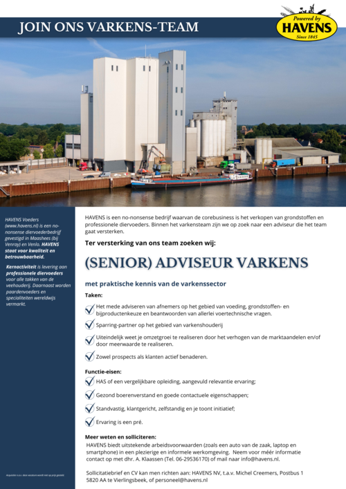 VACATURE: (Senior) Adviseur Varkens